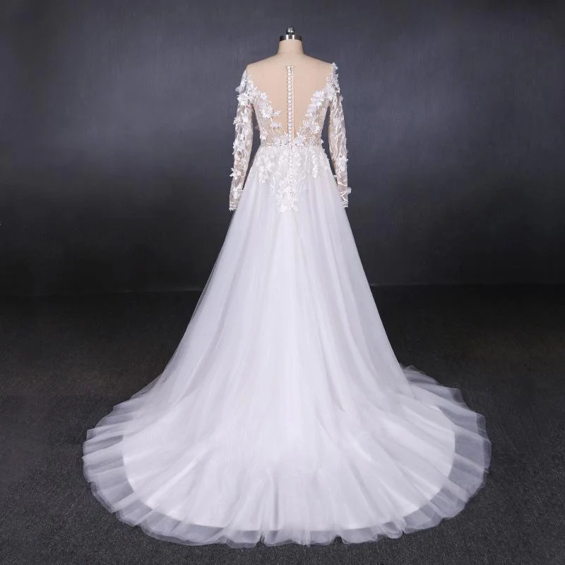 a line tulle lace appliques long sleeves wedding dress, cheap bridal dresses dmq28 a line tulle lace appliques long sleeves wedding dress, cheap bridal dresses dmq28