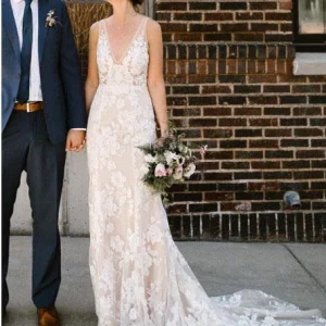 Wedding Dresses import placeholder for sheath v neck backless white lace boho w 160219984