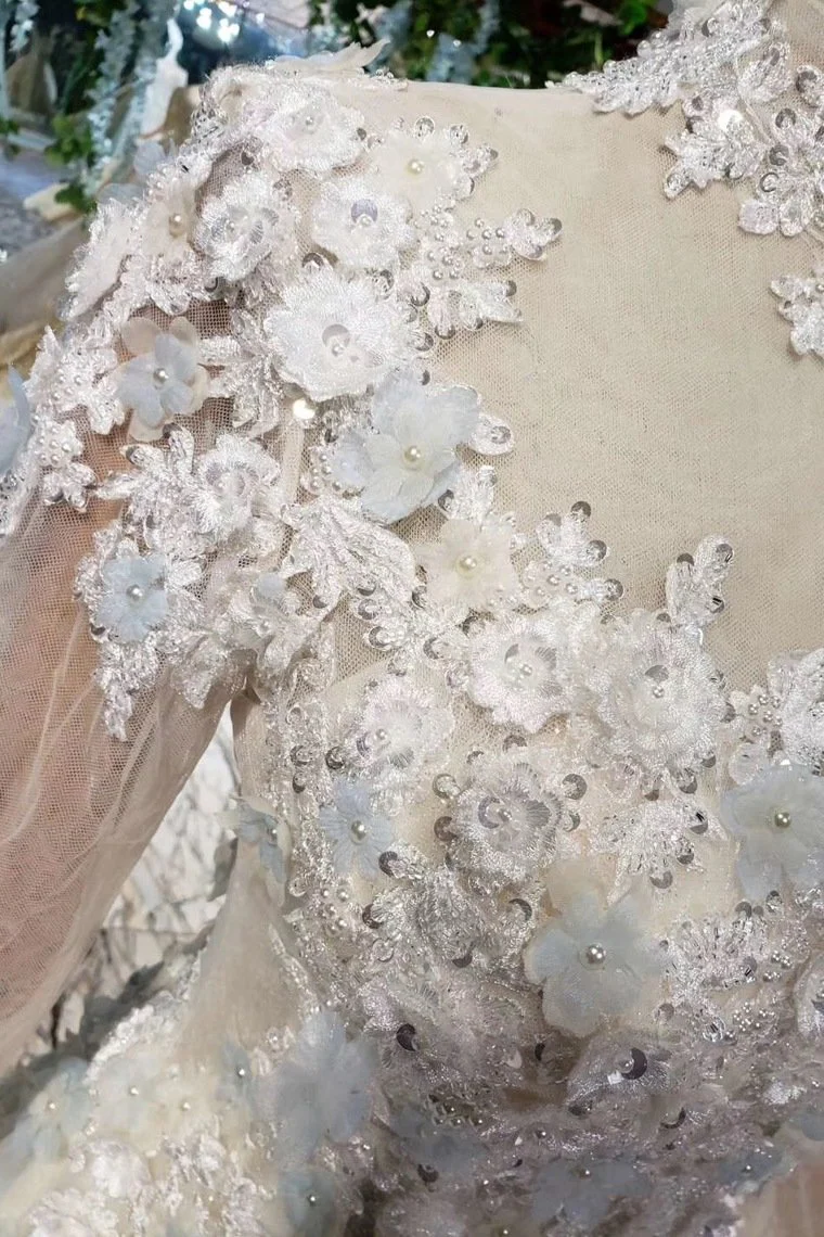 tulle high neck long sleeves handmade flowers wedding dresses dmk12 tulle high neck long sleeves handmade flowers wedding dresses dmk12