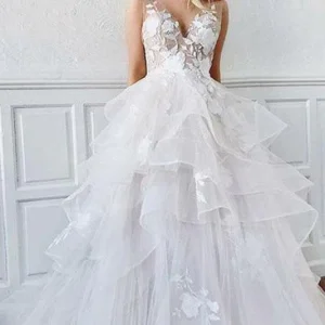 Wedding Dresses import placeholder for romantic a line v neck tiered appliques 160220110
