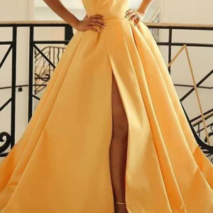 Evening Dresses import placeholder for yellow a line satin strapless sleeveless 160218971