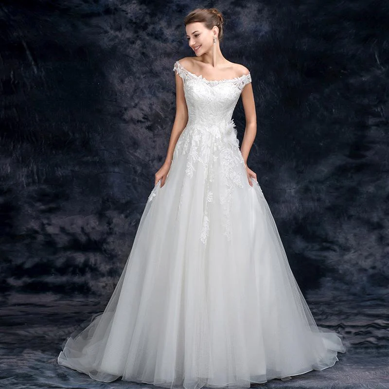 a line off the shoulder appliques tulle long wedding dress, bridal dresses dmq26 a line off the shoulder appliques tulle long wedding dress, bridal dresses dmq26